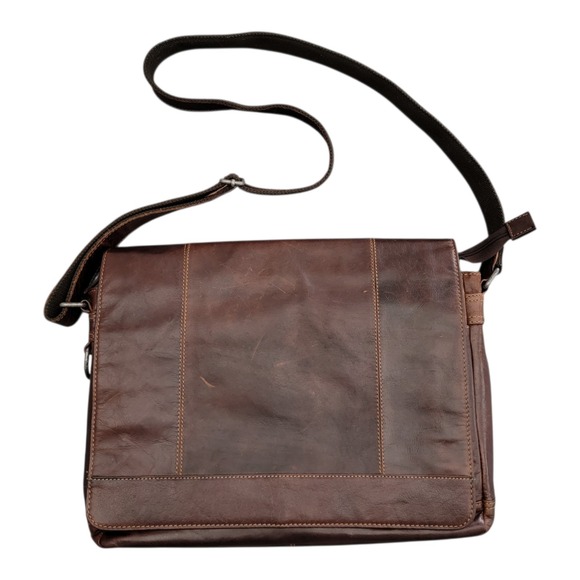 Jack Georges Voyager Flap Top Messenger Leather Briefcase Bag Zip w/ Strap 15